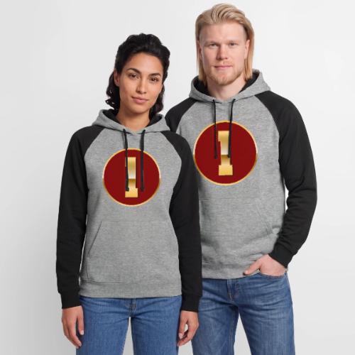 Number 1 in Gold Varsity Font - Unisex Colorblock Hoodie