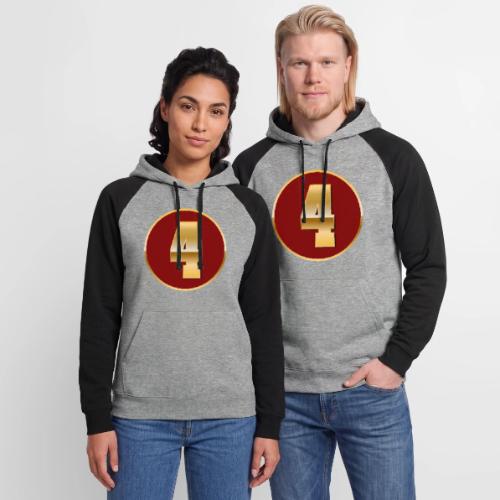 Number 4 in Gold Varsity Font - Unisex Colorblock Hoodie