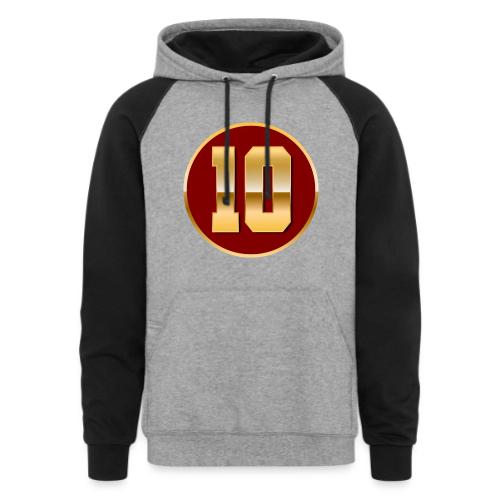 Number 10 in Gold Varsity Font - Unisex Colorblock Hoodie