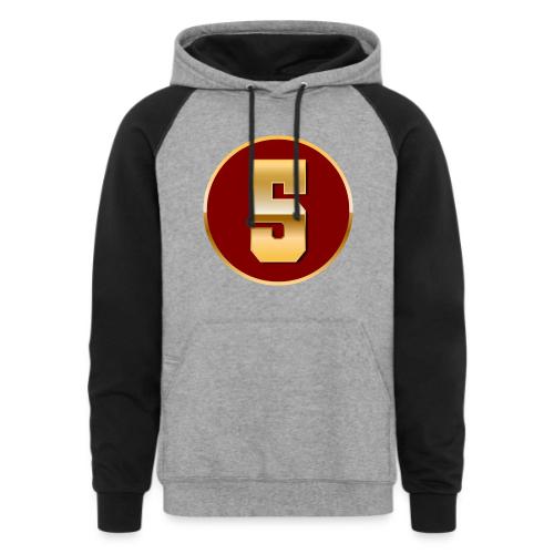 Number 5 in Gold Varsity Font - Unisex Colorblock Hoodie