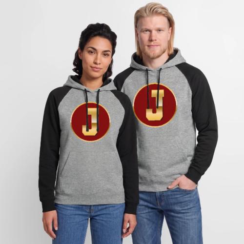 Letter J – Capital Varsity Alphabet Monogram - Unisex Colorblock Hoodie