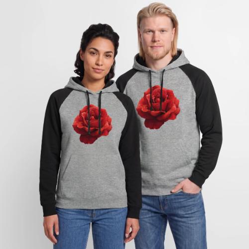 Rose: Crimson Dew Bloom - Unisex Colorblock Hoodie