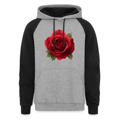Rose: Crimson Bloom Elegance - Unisex Colorblock Hoodie