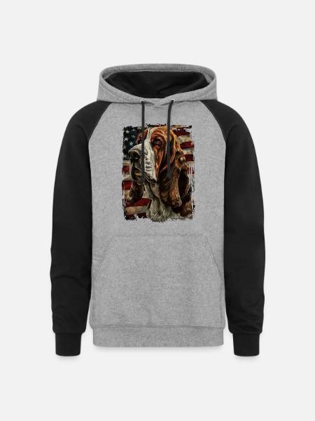 Basset Hound - Unisex Colorblock Hoodie - heather gray/black