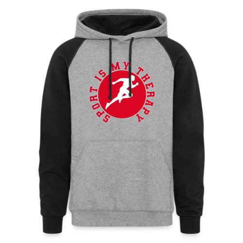 Sport Is My Therapy – Running Motivation Badge - Unisex Colorblock Hoodie