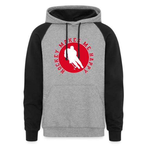 Hockey Makes Me Happy – Ice Hockey Fan Emblem - Unisex Colorblock Hoodie