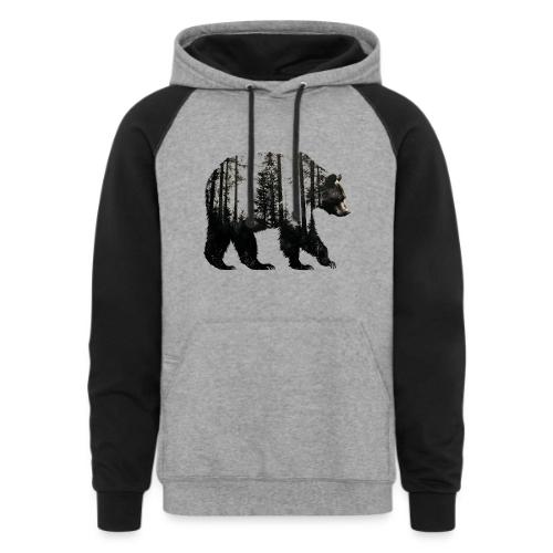 Evergreen Bear Silhouette - Unisex Colorblock Hoodie