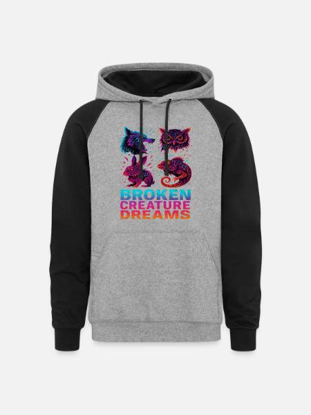 Bizarre Abstract Animals Broken Creatures - Unisex Colorblock Hoodie - heather gray/black