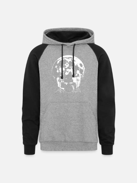 Bigfoot Drummer Moon - Unisex Colorblock Hoodie - heather gray/black
