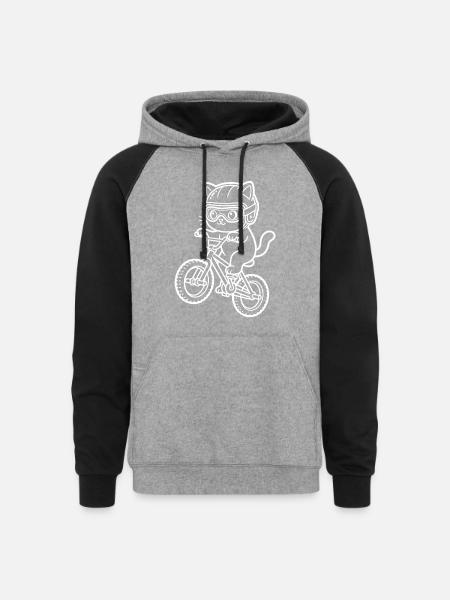 Kawaii Cat Riding BMX Bike - Unisex Colorblock Hoodie - heather gray/black