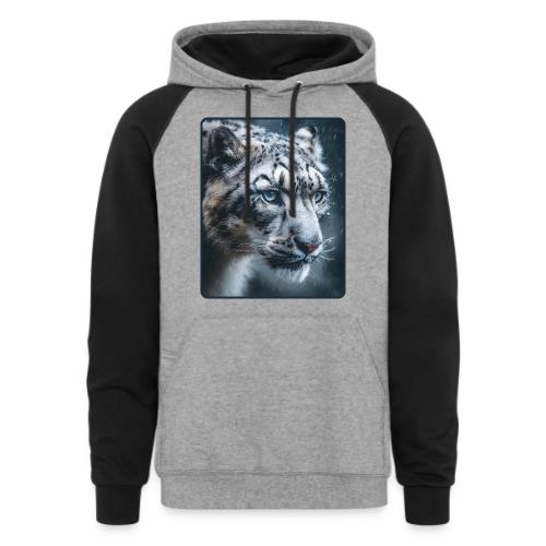 Snow Leopard Blue Eyes Design - Unisex Colorblock Hoodie