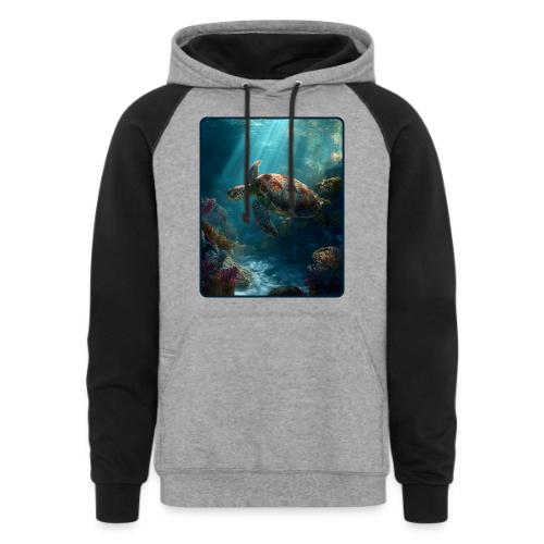 Sea Turtle Coral Reef Design - Unisex Colorblock Hoodie