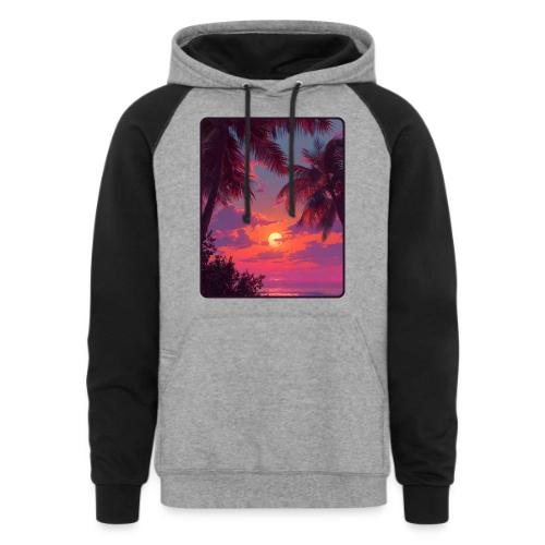 Tropical Sunset Palm Silhouette Design - Unisex Colorblock Hoodie