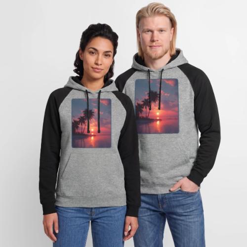 Tropical Sunset Ocean Reflection Design - Unisex Colorblock Hoodie