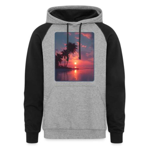 Tropical Sunset Ocean Reflection Design - Unisex Colorblock Hoodie