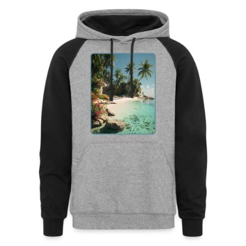 Serene Tropical Beach Floral Design - Unisex Colorblock Hoodie