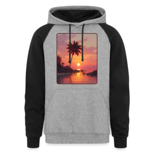 Tropical Beach Sunset Palm Design - Unisex Colorblock Hoodie