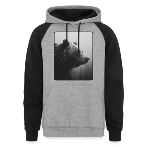 Grizzly Bear Black White Portrait Design - Unisex Colorblock Hoodie