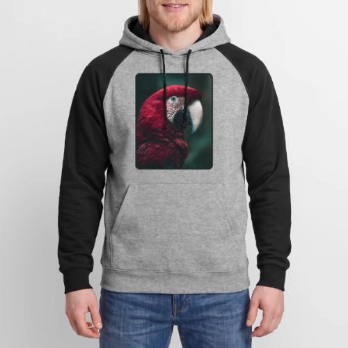 Red Green Macaw Bird Portrait Design - Unisex Colorblock Hoodie