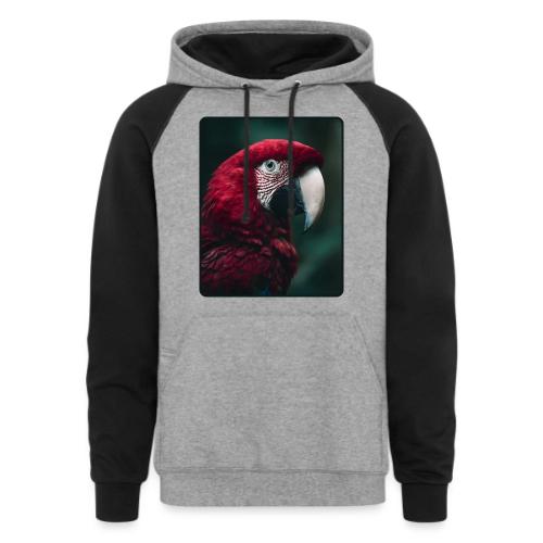 Red Green Macaw Bird Portrait Design - Unisex Colorblock Hoodie