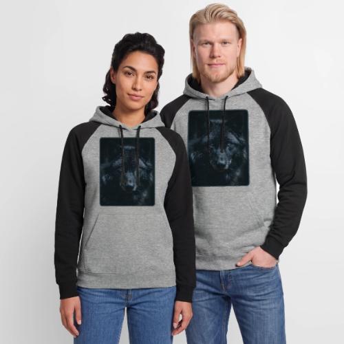 Black Wolf Intense Eyes Portrait Design - Unisex Colorblock Hoodie