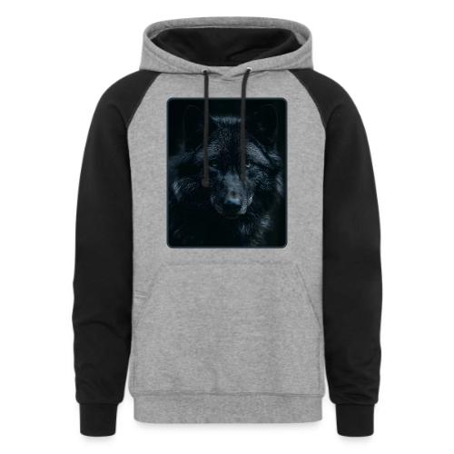 Black Wolf Intense Eyes Portrait Design - Unisex Colorblock Hoodie