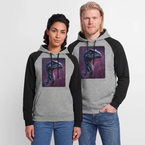 Blue Velociraptor Portrait Design - Unisex Colorblock Hoodie