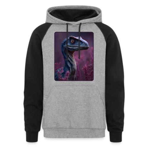 Blue Velociraptor Portrait Design - Unisex Colorblock Hoodie