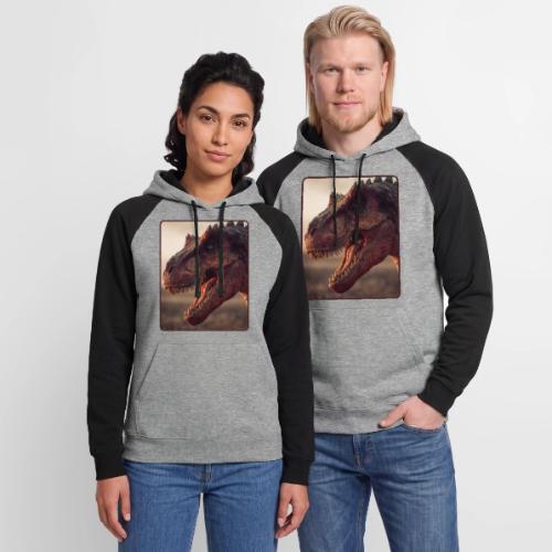 T Rex Roaring Close-Up Design - Unisex Colorblock Hoodie