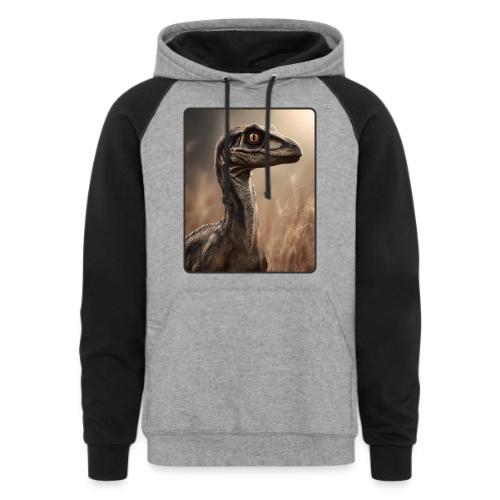 Velociraptor Feathered Portrait Design - Unisex Colorblock Hoodie