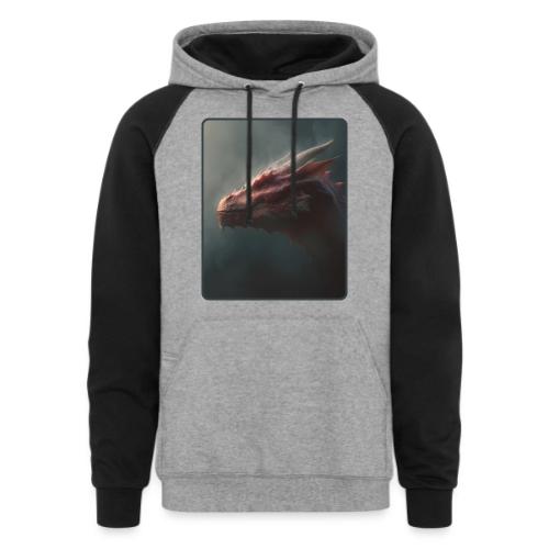 Red Dragon Fog Portrait Design - Unisex Colorblock Hoodie