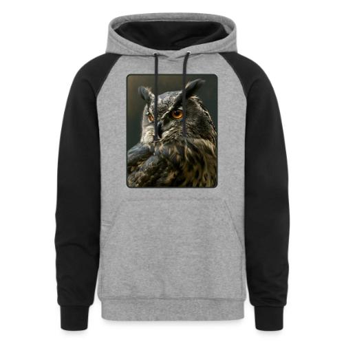 Eurasian Eagle Owl Portrait Design - Unisex Colorblock Hoodie