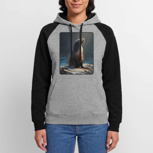 Fur Seal Artistic Shore Portrait Design - Unisex Colorblock Hoodie