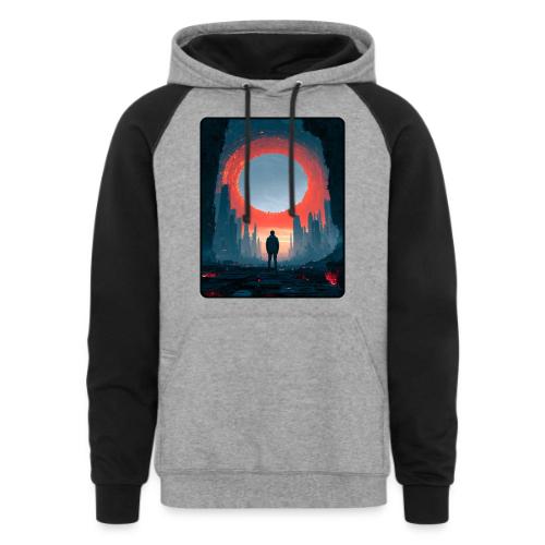 Cosmic Portal Future City Design - Unisex Colorblock Hoodie