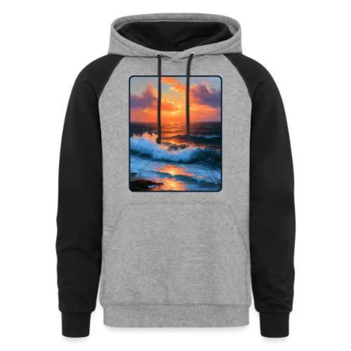 Sunset Storm Waves Oil Painting - Unisex Colorblock Hoodie