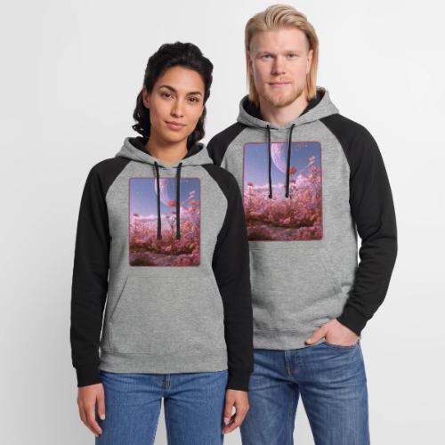Cosmic Moon & Cosmos Flowers Art - Unisex Colorblock Hoodie
