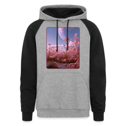 Cosmic Moon & Cosmos Flowers Art - Unisex Colorblock Hoodie