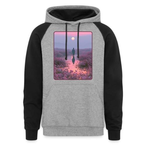 Ethereal Sunset Flower Field Art - Unisex Colorblock Hoodie