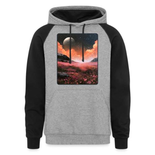 Moonlit Fantasy Flower Landscape - Unisex Colorblock Hoodie