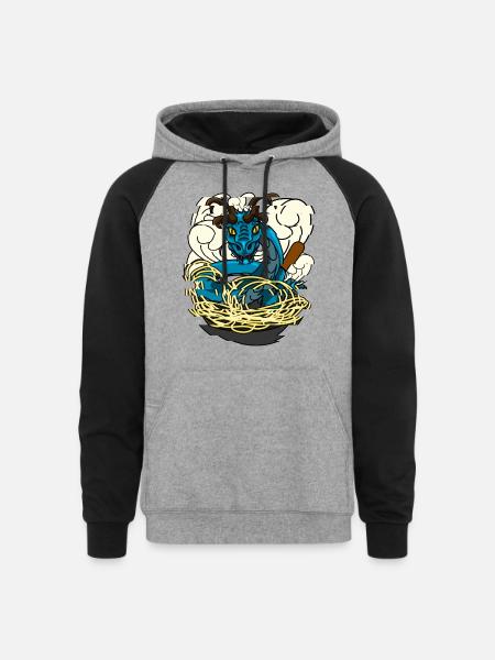 Wok Pan Dragon - Unisex Colorblock Hoodie - heather gray/black