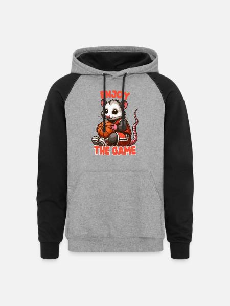 Opossum With Basketball - Unisex Colorblock Hoodie - heather gray/black