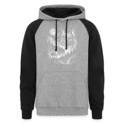 Vintage French Bulldog Moon Howling Tee - Unisex Colorblock Hoodie