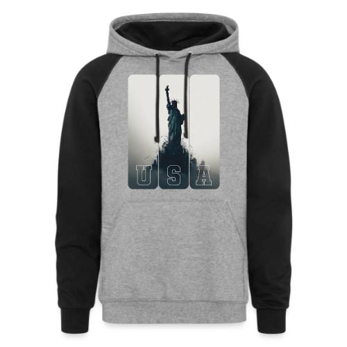 USA: Liberty Rising Over Manhattan - Unisex Colorblock Hoodie