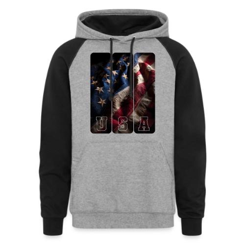 USA: Worn Stars and Stripes - Unisex Colorblock Hoodie