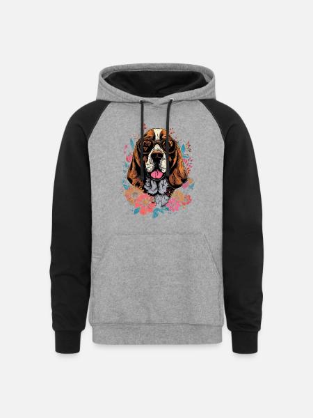 Basset Hound - Unisex Colorblock Hoodie - heather gray/black