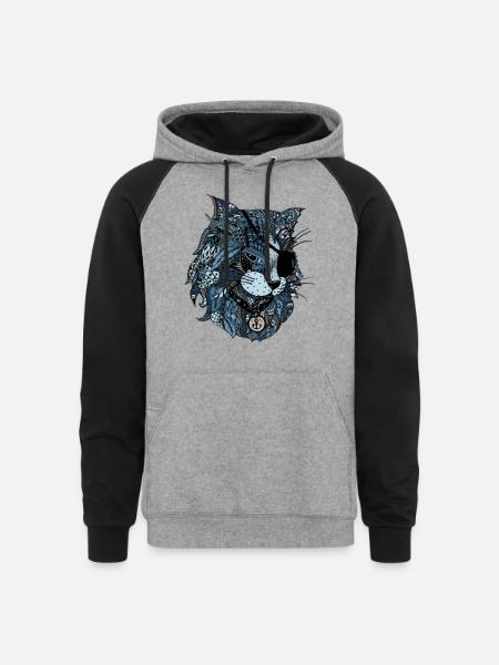 blue cat - Unisex Colorblock Hoodie - heather gray/black