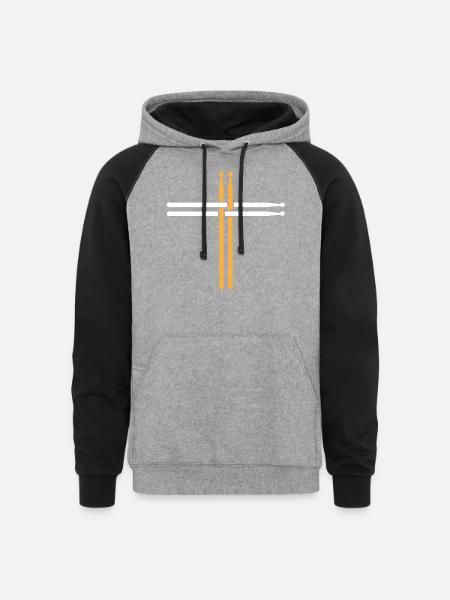 Christian Drummer, Drumsticks - Unisex Colorblock Hoodie - heather gray/black