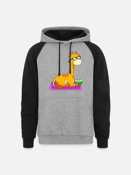 Giraffe With Coconut - Unisex Colorblock Hoodie - heather gray/black