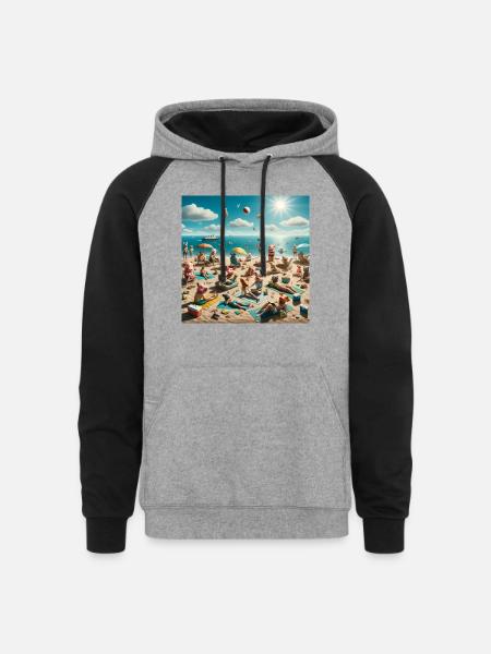 Pigs on the Beach - Unisex Colorblock Hoodie - heather gray/black