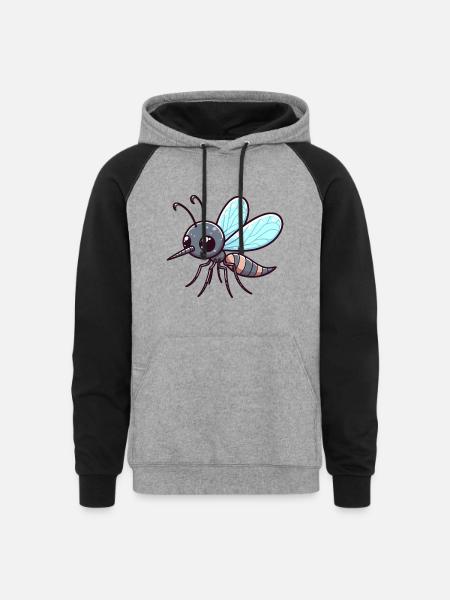 Playful Mosquito Cartoon - Unisex Colorblock Hoodie - heather gray/black